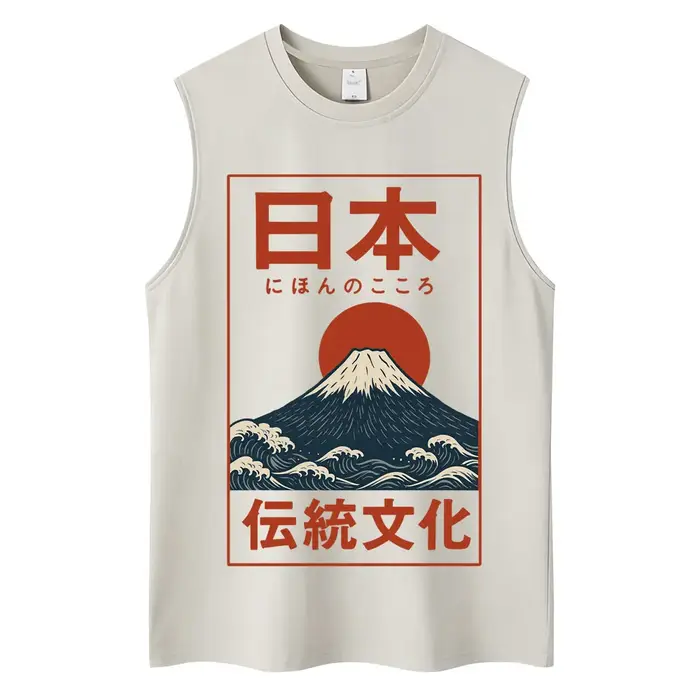 Débardeurs en coton lavé style Ramen Japonais de Tokyo pour hommes et femmes