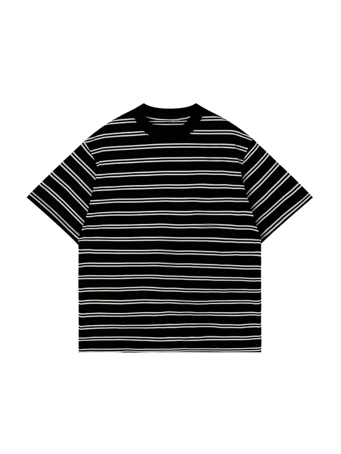 T-Shirt rayé noir et blanc pour hommes, basique, Simple, décontracté, surdimensionné, à manches cour