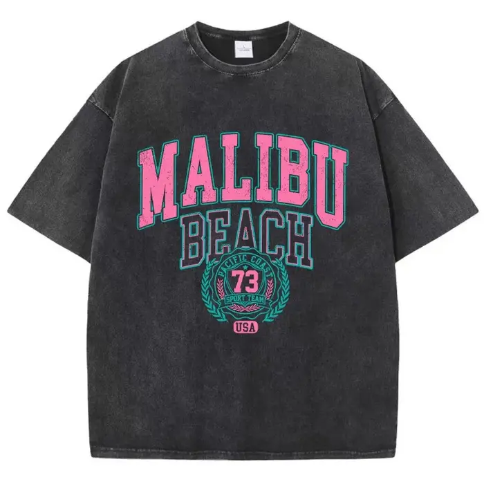 Malibu plage lavé T-Shirt femmes lettre impression coton T-Shirt confortable col rond hauts décontra