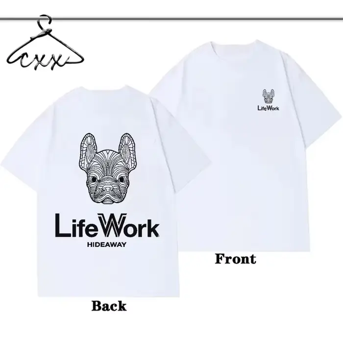 T-shirt de travail vintage coréen à motif chien