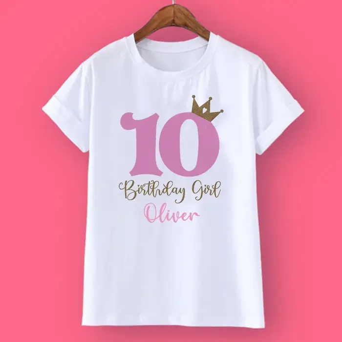 T-Shirt Personnalisé avec Couronne et Nom pour Fille de 1 à 10 Ans, Vêtements de ix, Cadeaux à la Mode