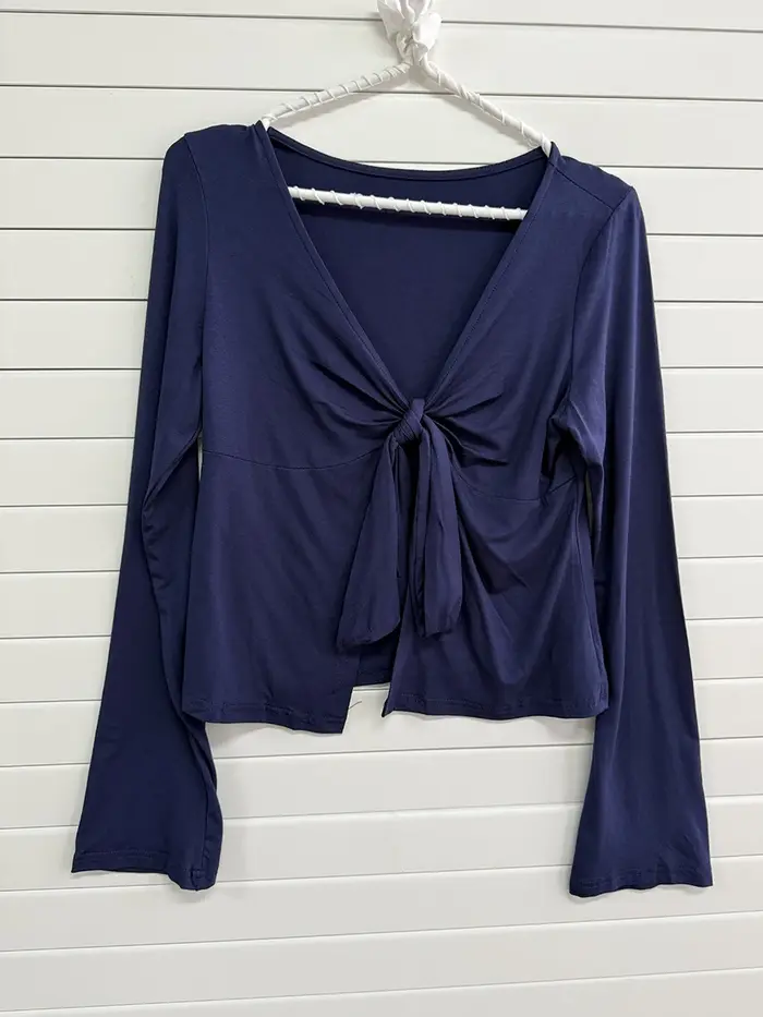 T-shirts Smock à Nœud Papillon et Bretelles pour Femme, Coupe Slim Simple, Manches Longues, Style Chic et Doux, T-shirts Babydoll