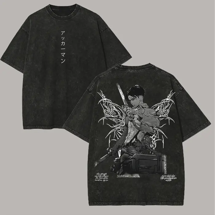 T-shirt imprimé Levi de l'attaque des titans pour hommes et femmes, style Harajuku, en coton lavé vi