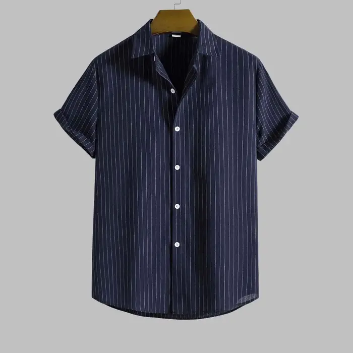 Chemises d'été pour hommes, imprimé rayé, chemise de plage hawaïenne, revers, manches courtes, hauts