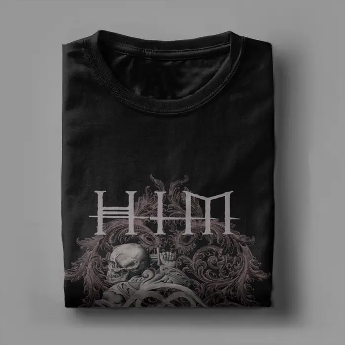 Ville Valo HIM double crâne sur marron T-Shirts hommes génial 100% coton t-shirt col rond à manches courtes