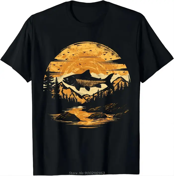 L'aventure attend T-shirt-poisson Vs montagnes T-shirt hommes vêtements t-shirts haut col en o T-shi