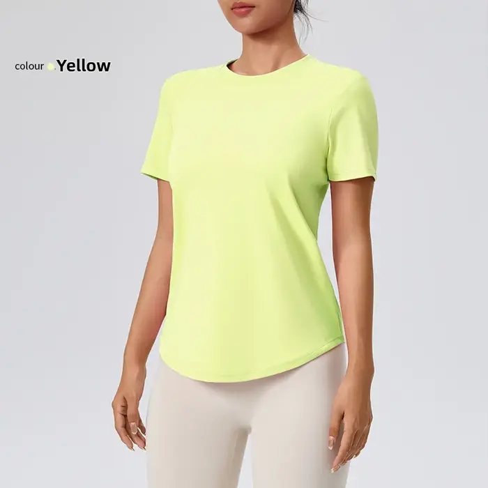 T-shirt classique à col rond pour femmes, robe de Yoga, Fitness, manches courtes, spectacle de figur