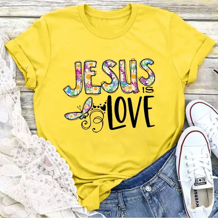 Jésus amour imprimer femmes t-shirt à manches courtes col rond lâche femmes t-shirt dames t-shirt ha