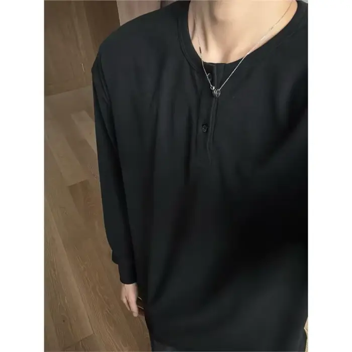 T-shirt à manches longues col Henry pour hommes