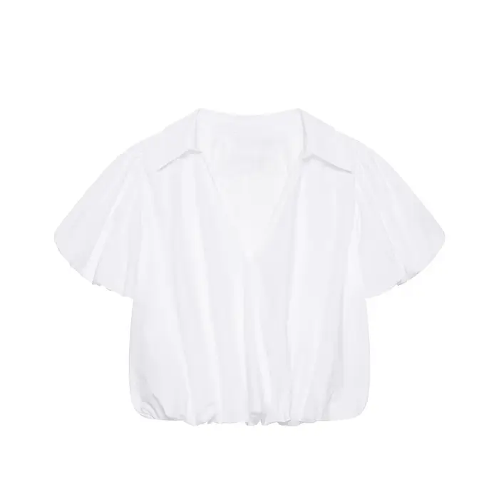 Chemisier ballon pour femme Nouvelle collection Printemps-Été 2026 – Blouse simple à col en V et man
