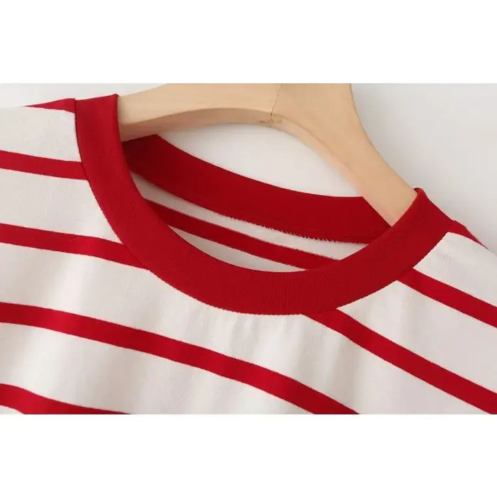 Rayé femmes mode T-shirts col rond manches courtes