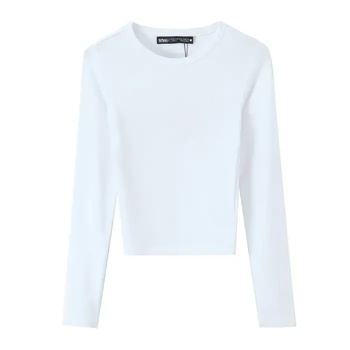 T-shirt Femme Printemps Mode Casual Slim Style Urbain Élégant Col Rond Manches Longues Chic Uni 3 Co
