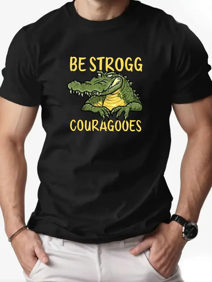 T-shirt col rond pour hommes, motif Crocodile imprimé, mode loisirs sport, haute qualité, sur mesure