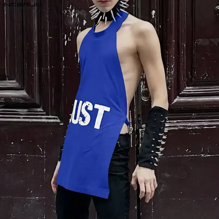 INCERUN – débardeurs imprimés pour hommes, sans manches, dos creux, gilets d'été sexy, streetwear, hauts à la mode pour hommes, à lacets