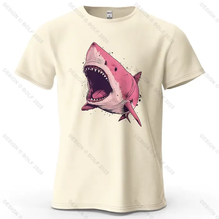 T-Shirt 100% coton pour hommes et femmes, surdimensionné, avec image de dessin animé de requin rose