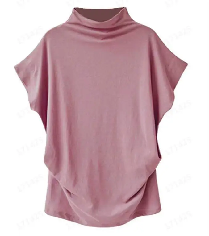T-shirt à manches courtes et col haut pour femme