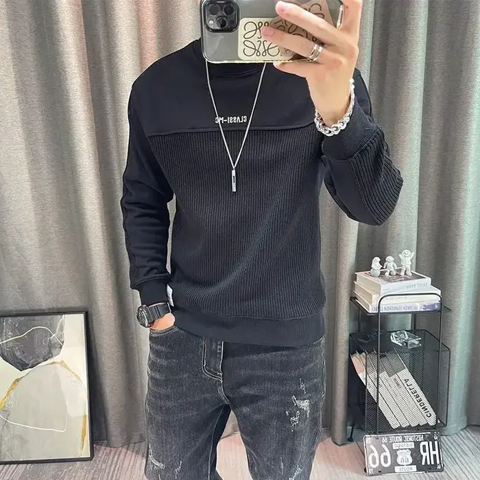 T-shirt à col rond et manches longues pour hommes, vêtements de haute marque, t-shirts élastiques po