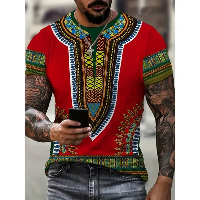 T-shirt à motif ethnique africain pour hommes, Dashiki tribal imprimé en 3D, t-shirts décontractés d