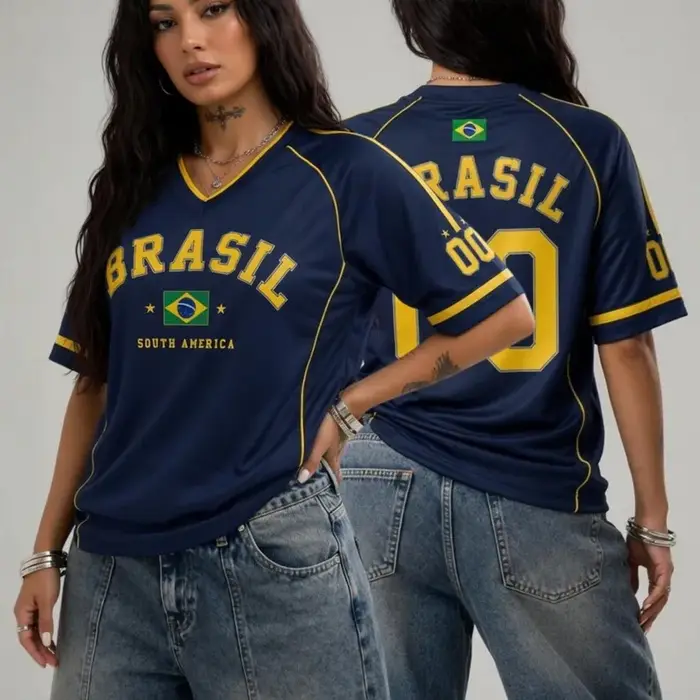 Maillot de football 2026 Brésil 00 col en V manches courtes maille respirante coupe ample streetwear