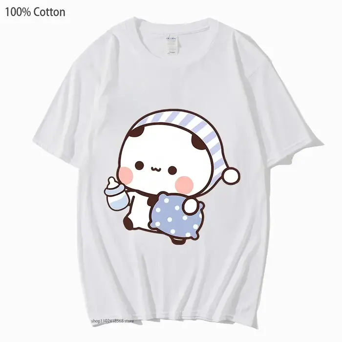 Couple chemises Kawaii mignon BuBu Panda va dormir avec DuDu ours graphique t-shirt coton hommes fem
