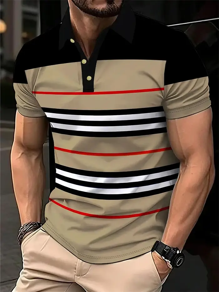 Chemises polo simples à rayures pour hommes