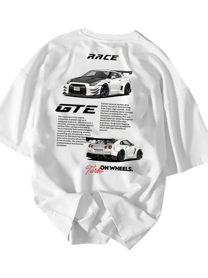 Le nouveau t-shirt élégant pour hommes à motif automobile intègre des éléments de course, coupe ampl