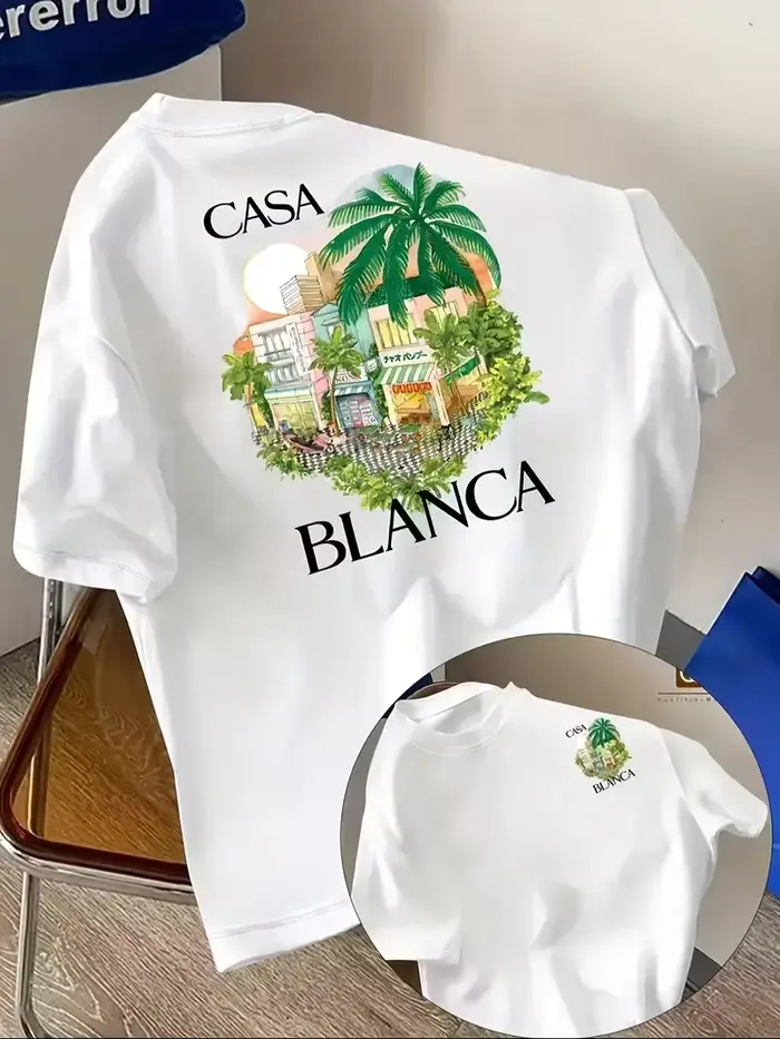 T-shirt unisexe décontracté à col rond en coton à manches courtes, style esthétique Y2K, motif archi