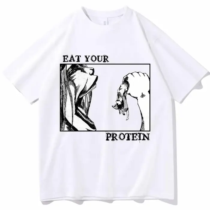 Attaque sur Titan T-Shirts manger votre protéine chemise homme femmes été décontracté col rond manches courtes chemises