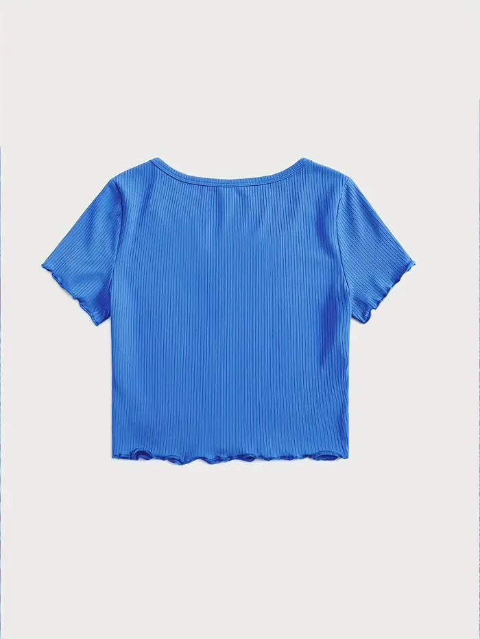 T-shirt court à manches courtes et col cranté pour femme