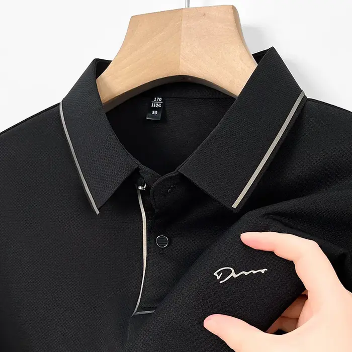 Polo pour hommes sans couture Premium luxe Cool tissu affaires décontracté Golf coupe ajustée chemisier col t-shirt