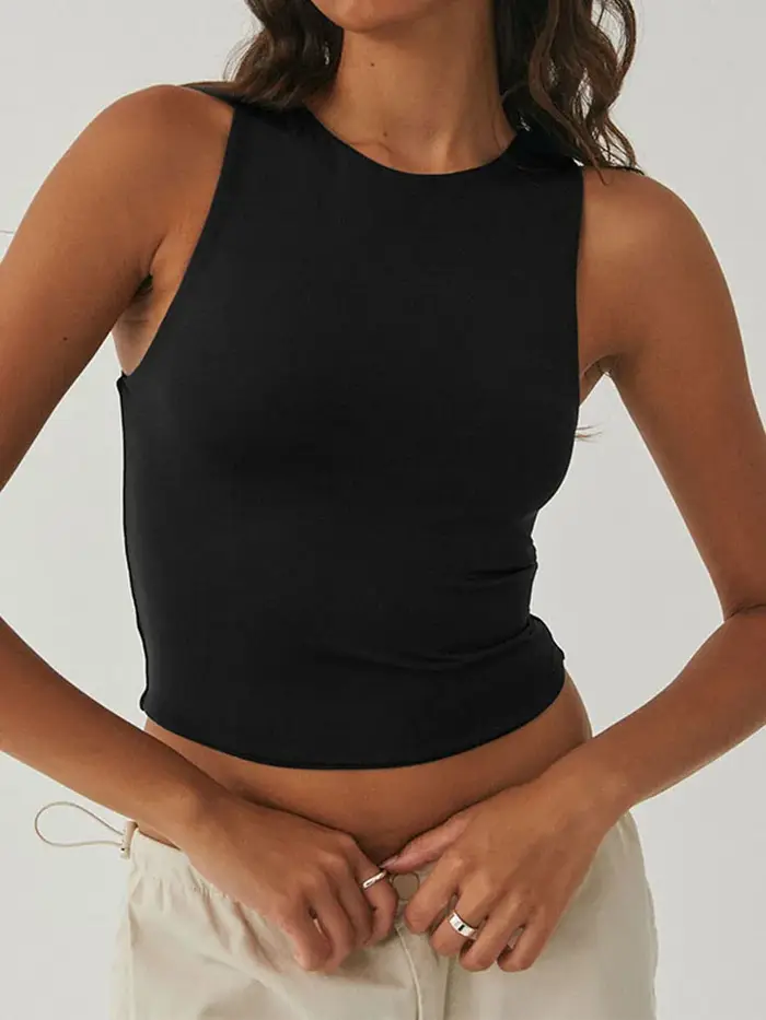 Chemise à fond serré en fibre, col rond, haut à dos nageur