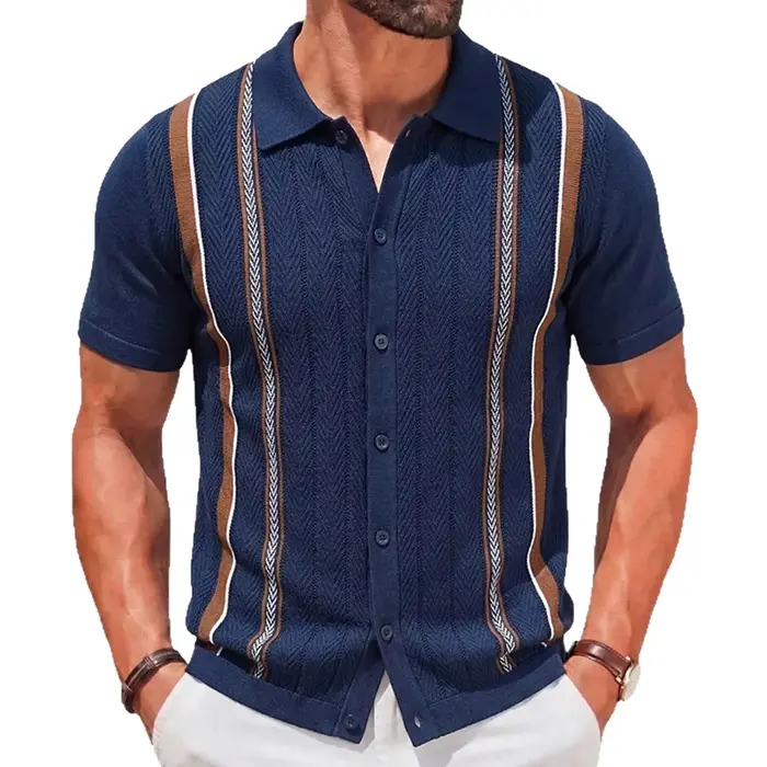 Chemises polo en tricot rayées rétro pour hommes