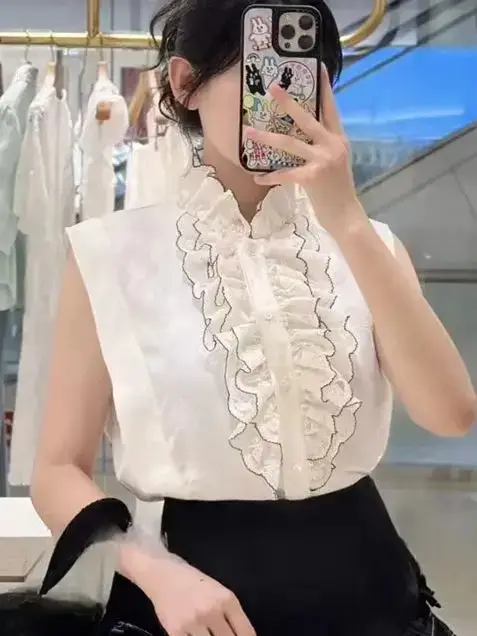 Nouvelle chemise d'été sans manches à col montant pour femme