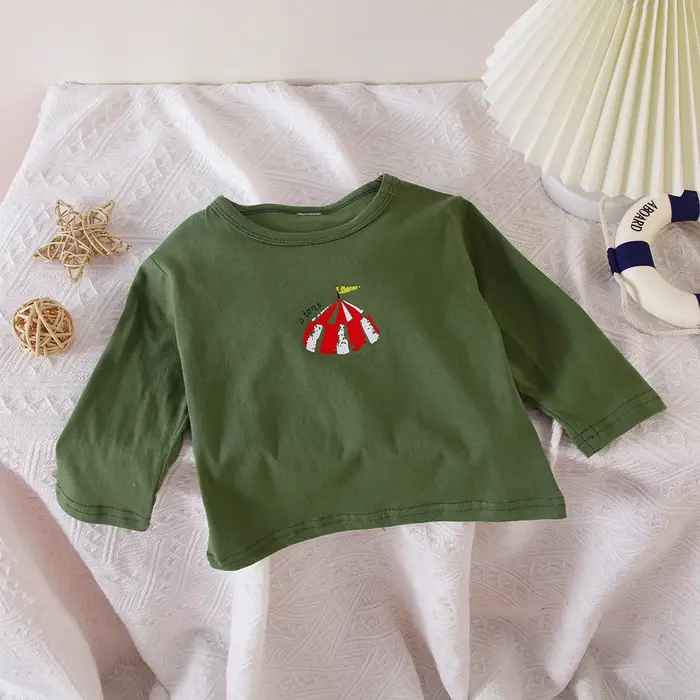T-shirt pour enfants garçons et filles, mode printemps-automne, col rond, dessin animé, hauts décont