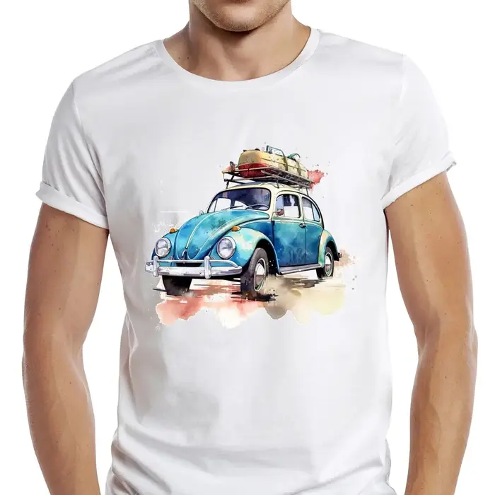 TEEHUB-T-shirt graphique rétro pour homme, dessin à la main, voiture classique, camping, sport, gril