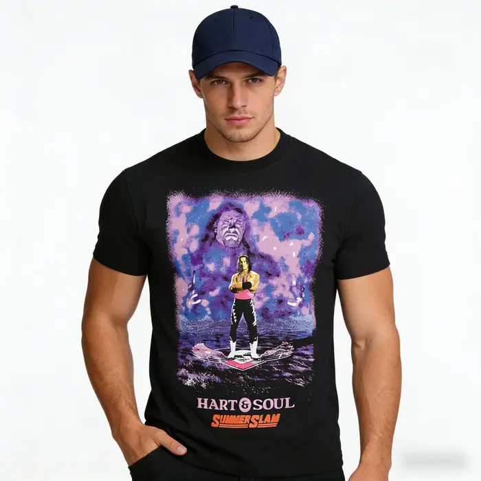 T-shirt graphique vintage noir Bret Hart Hart&Soul pour homme – Tendance mode classique
