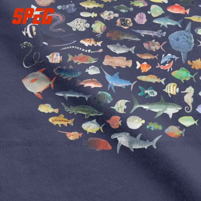 T-shirts pour hommes cent poissons océan vie Vintage 100% coton t-shirt à manches courtes plongée sous-marine