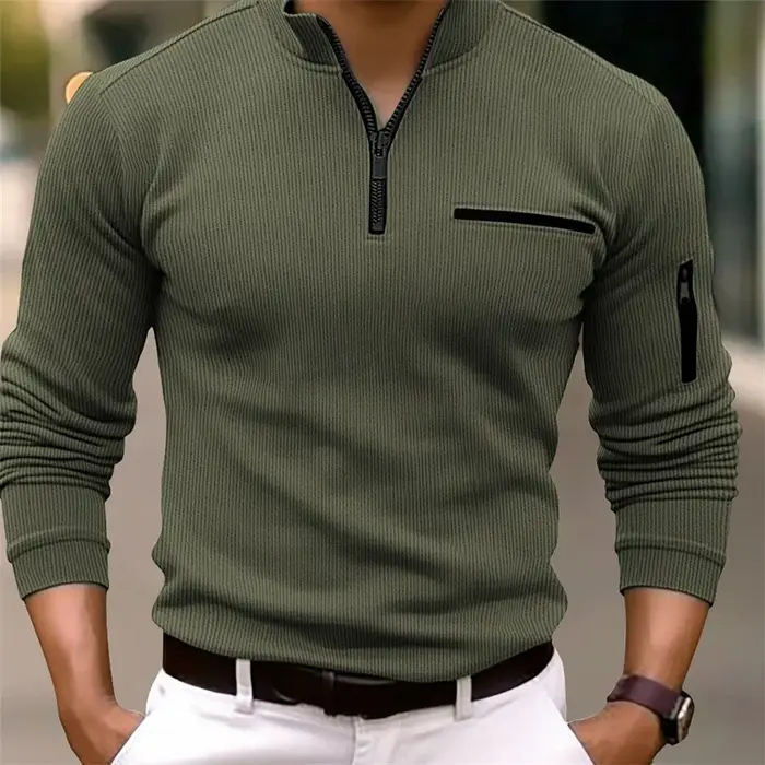 POLO rayé à manches longues pour hommes