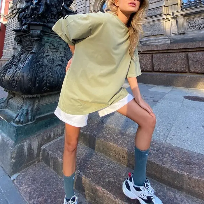 Hirsionsan-T-shirt à manches courtes pour femme, streetwear simple et doux, en coton, couleur unie,