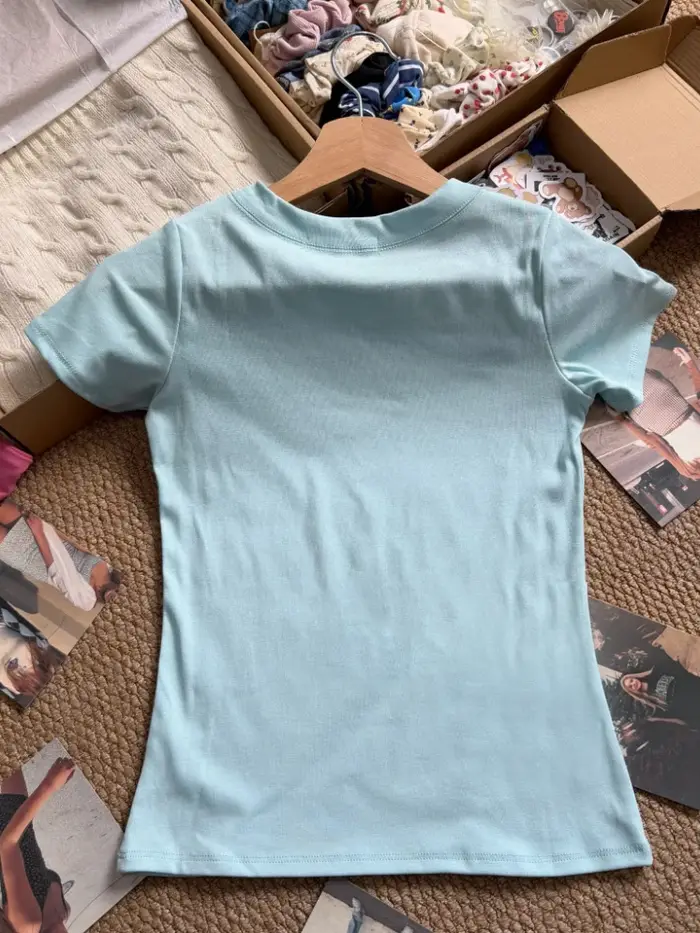 T-shirts basiques slim bleu clair pour femme
