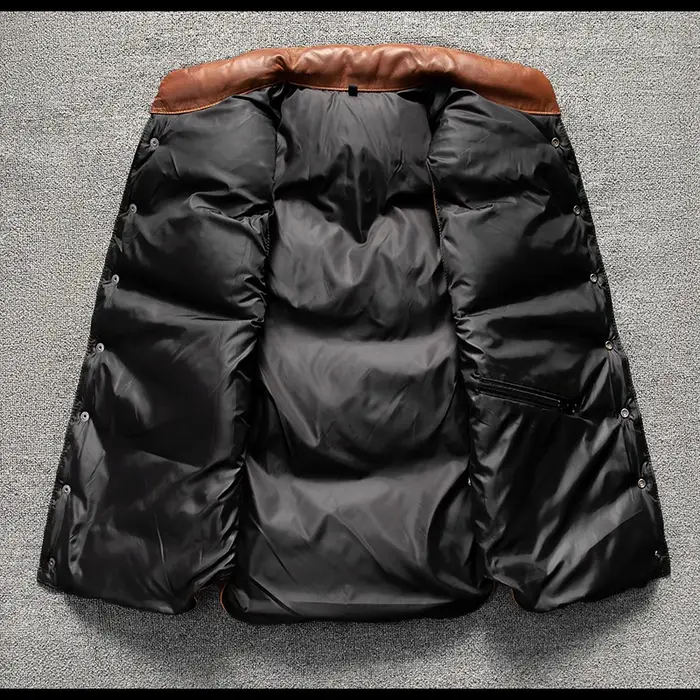 Veste en cuir véritable en peau de mouton naturelle à col montant et simple boutonnage