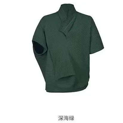 Haut plissé Miyake pour homme – Nouvelle collection été 2026 – T-shirt asymétrique à plis irréguliers – Tendance streetwear – Haut cape avec poignets ajustables