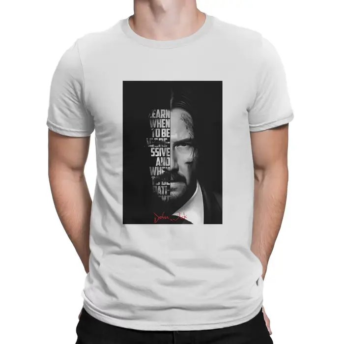 T-shirt noir et blanc John Wick pour hommes, t-shirts créatifs en pur coton, col rond, manches court