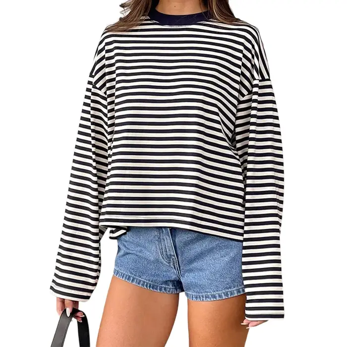 T-shirt rayé à manches longues pour femmes