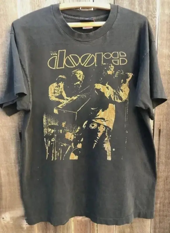 T-shirt unisexe à motifs gris anthracite rétro The Doors des années 90