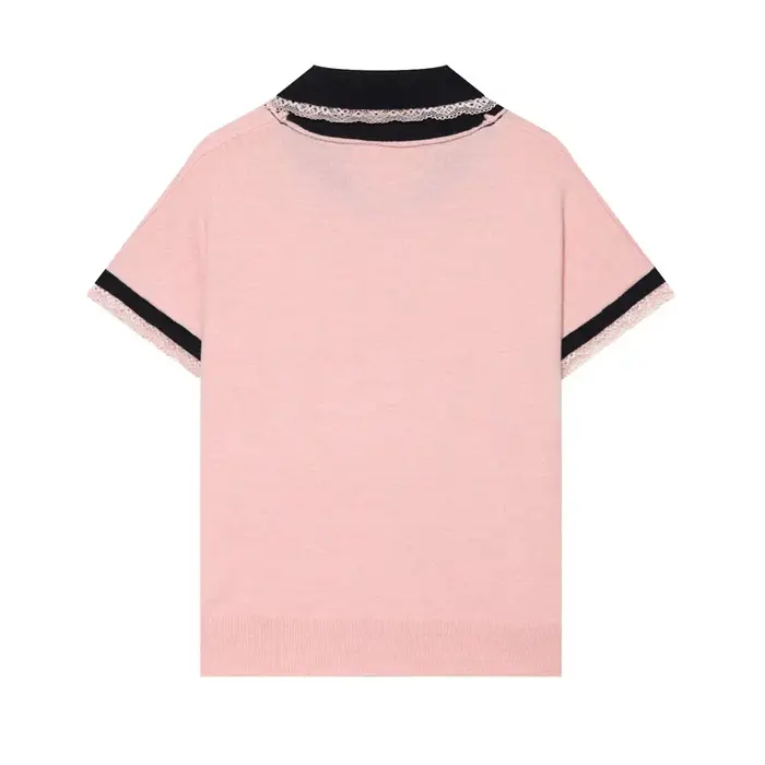 T-shirt pour femmes, nouveau haut cardigan à manches courtes avec bordure en dentelle contrastante