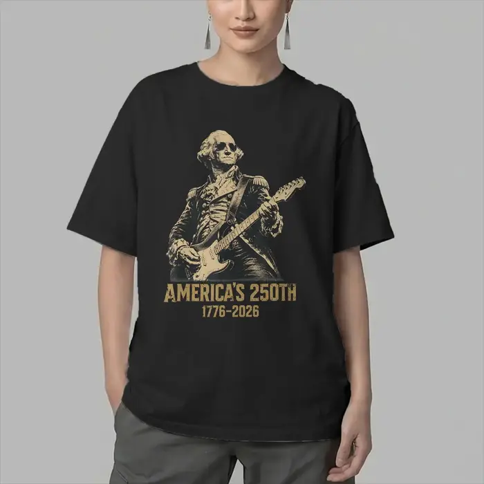 T-shirts pour hommes, America 250th George Washington Rock Guitar Music 1776