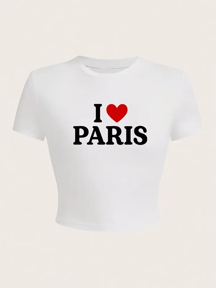 T-Shirt court blanc «I Love Paris» pour femmes