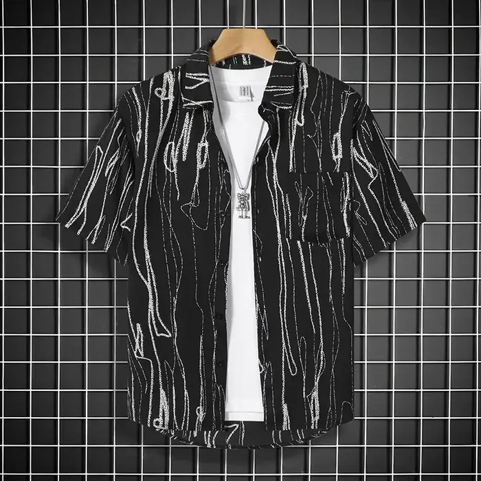 Chemise noire à manches courtes pour hommes