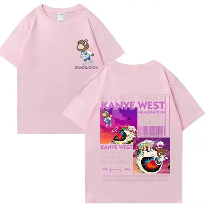 T-shirt imprimé double face Kanye West Graduation Bear pour hommes et femmes, mode Hip Hop, hauts co